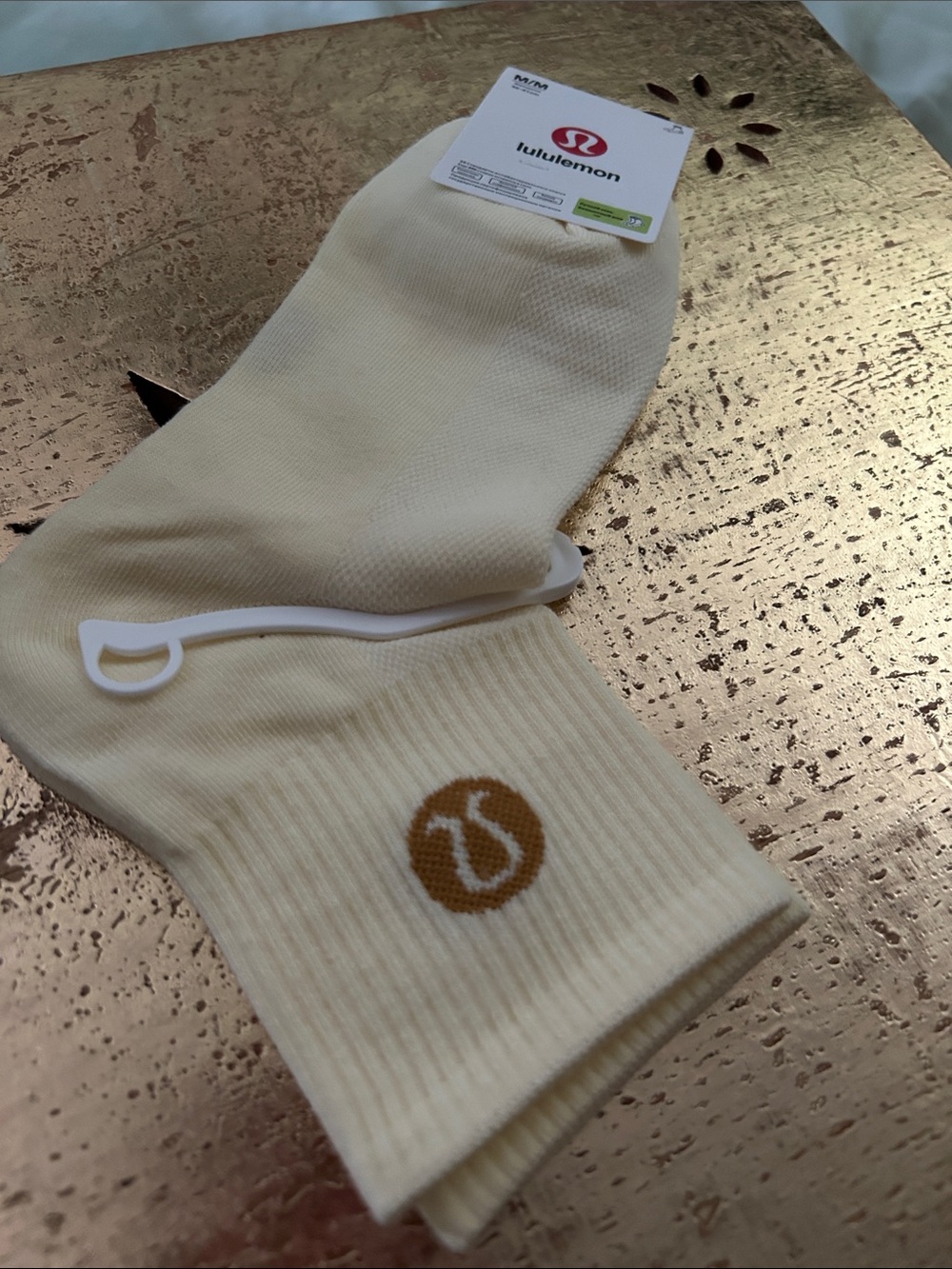 lululemon athletica Pale Yellow Ankle Socks with Golden Brown Logo